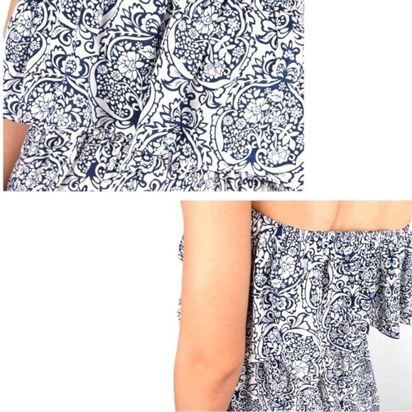 YIDARTON, OFF SHOULDER, SOFT COTTON, MAXI DRESS IN BLUE & WHITE. SIZE M - Picture 2 of 5